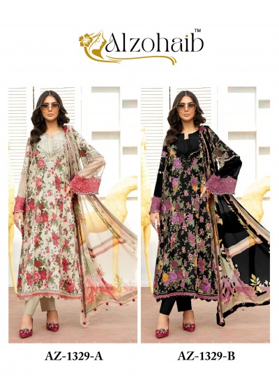 AZ 1329 A B - ALZOHAIB Pure Cotton Heavy Patch Work Pakistani Suit Single & Full Set Wholesale Price 