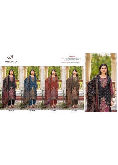 AMRUTVELA AT-233 Pakistani Viscose Maslin Digital Print Suit with Aari & Hand Work Pakistani Suit Single And Full Set Wholesale Price 