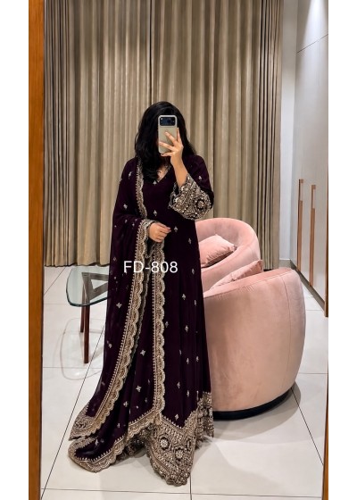 FD-808 Blooming Georgette Embroidered Gown with Micro Silk Pant & Dupatta Partywear And Wedding Gown Single Wholesale Price 