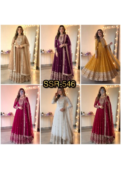 Heavy Georgette Embroidered Sequence Work Gown With Pant & Dupatta – SSR-546 Partywear and wedding Gown Single Wholesale Price 