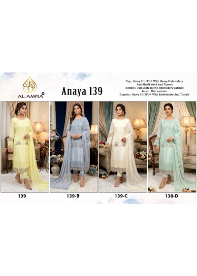 Anaya 139 Heavy Chiffon Embroidered Semi-Stitched Suit With Dupatta Pakistani Suit Single And Full Set Wholesale Price 