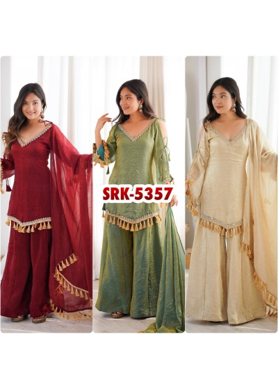 Women’s Doremon Crush Mirror Work Kurta Palazzo with Dupatta Set – SRK-5357 Pakistani Sharara Single Wholesale Price 