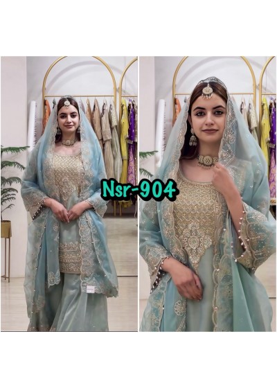 Designer Party Wear Faux Georgette Embroidery Sharara Suit with Dupatta – NSR-904 Pakistani Sharara Single Wholesale Price 