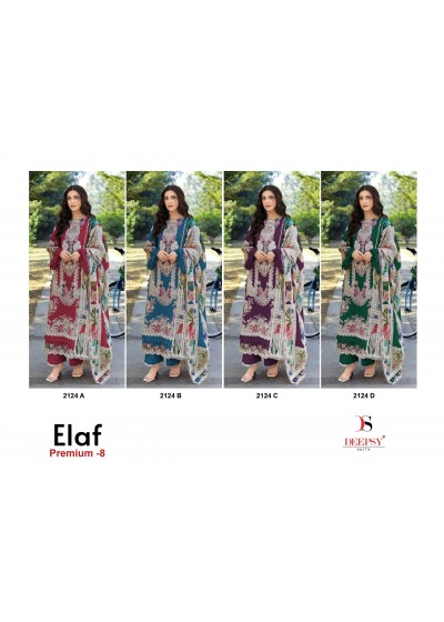 Elaf Premium Luxury Lawn 2124 ABCD Embroidered Cotton Pakistani Suit (Full Set) Wholesale Price 