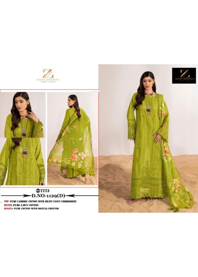 Ziaya Design 1129 Lawn Embroidered Cambric Cotton Semi-Stitched Suit with Digital Print Dupatta Pakistani Suit Single Wholesale Price 