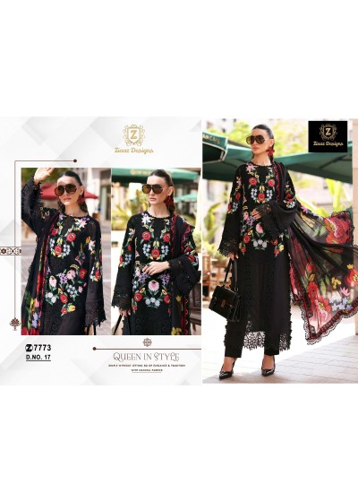 ZIAAZ Heavy Embroidered Cambric Cotton Semi Stitched Suit with Lawn Printed Dupatta – Code 17 Pakistani Suit Single Wholesale Price 