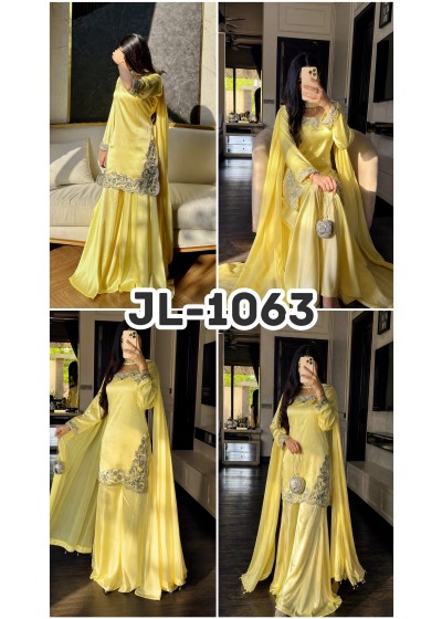 JL-1063 Pure Devsena Silk Embroidered Sequence Work Palazzo Suit Set with Organza Dupatta Pakistani Suit Single Wholesale Price 