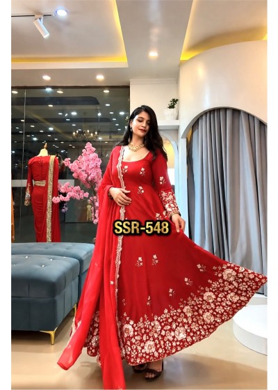 SSR-548 Fendy Silk Embroidered Sequence Work Gown Set with Pant & Dupatta Partywear And Wedding Gown Single Wholesale Price 