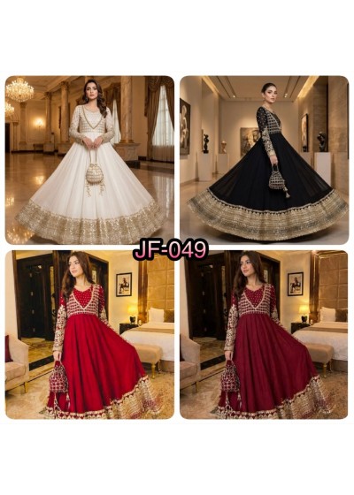 JF-049 Designer Heavy Georgette Embroidered Sequence Work Gown Set with Dupatta Partywear And Wedding Gown Single Wholesale Price 
