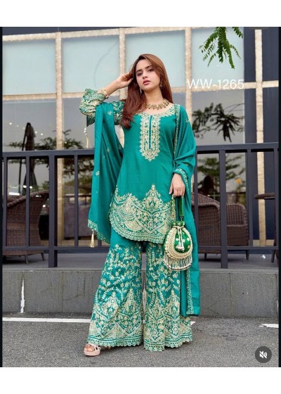 WW 1265 Pure Chinon Silk Embroidered Palazzo Suit Set with Dupatta Pakistani Readymade Suit single wholesale price 