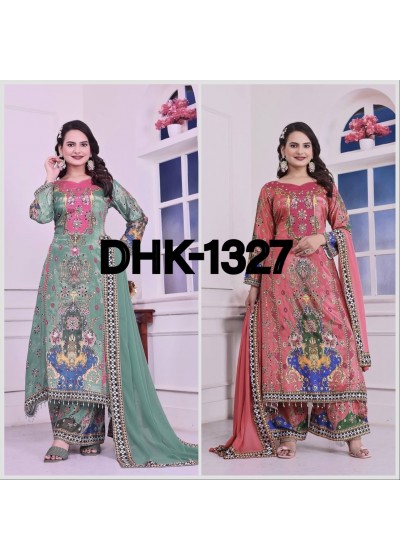 DHK-1327 Eid Special Chinon Silk Digital Print A-Line Kurta Palazzo Set With Dupatta Pakistani Readymade Suit single wholesale price 