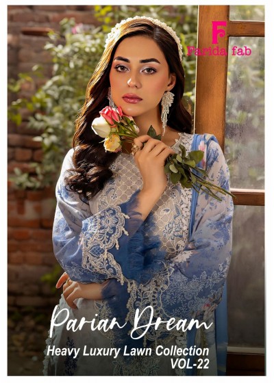 PARIAN DREAM Vol 22 Premium Designer 6-Piece Lawn Cotton Suit by FARIDA FAB Pakistani Karachi Printed Suit (Full Set) Wholesale Price 