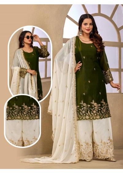 D-101 Wedding Wear Fendy Satin Sequence Embroidered Top & Sarara Set with Dupatta Pakistani Readymade Sharara Suit Single Wholesale Price 