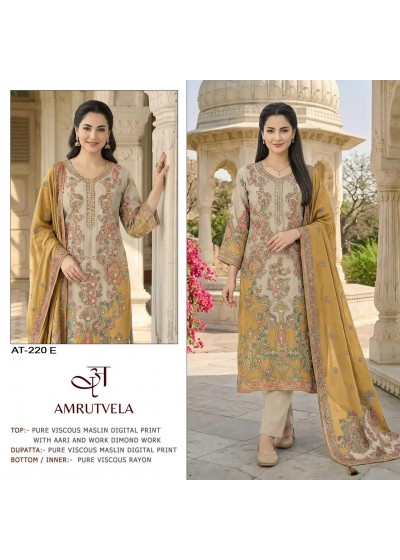 Amrutvela, Pure Viscose Maslin Suit, Aari Hand Work, Digital Print Suit, Designer Salwar Suit, Ladies Ethnic Wear, Special Pouch Packing