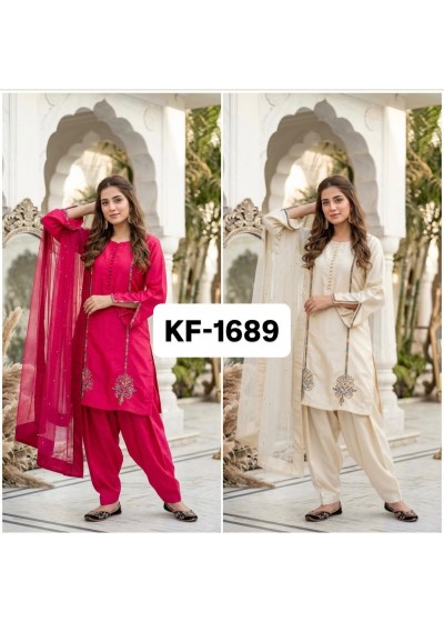 Designer Heavy Natural Crepe | Embroidery & Sequence Work | Farshi Palazzo | Mirror Work Dupatta | M-XXL | Cream & Red