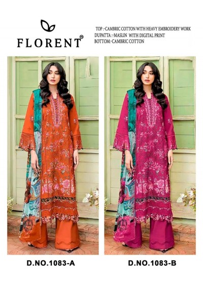 FLORENT DNO 1083 AB Cambric Cotton Heavy Embroidered 3 Piece Suit Pakistani Dress Single Peice Wholesale Price 