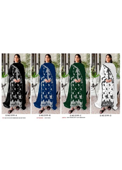 5199 Colour | Reyon Cotton Heavy Embroidered Suit | Organza Dupatta | RD Fashion Surat