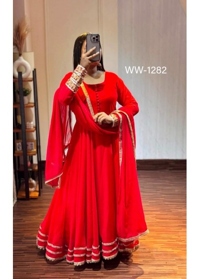 WW-1282 | C/C Blooming Georgette Gown Pant Dupatta Set | RD Fashion Surat