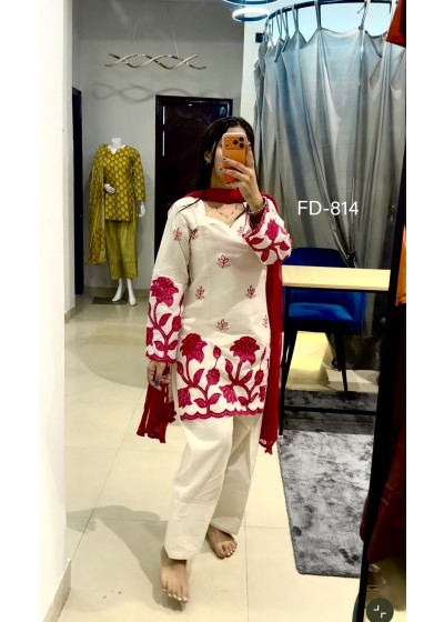 FD-814 | Slab Rayon Cotton Embroidered Top Farshi Dupatta Set | RD Fashion Surat