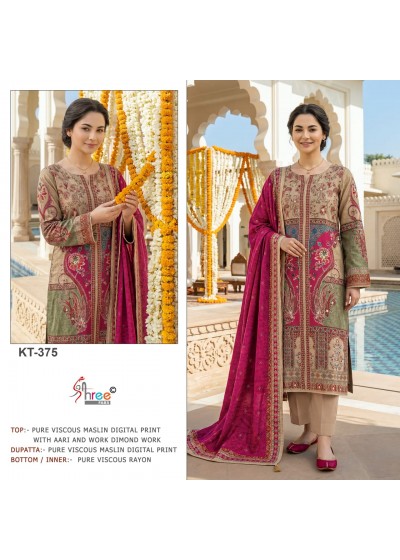 SHREE FAB SURAT | KT-375 | Viscose Maslin Digital Print Handwork Suit | RD Fashion Surat