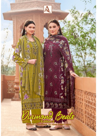 DIAMOND BEATS-2 | Viscose Reyon Printed Suit | Hand Khatali Work | Cotton Silk Dupatta