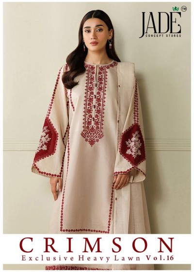 Jade Crimson Vol 16 Exclusive Heavy Lawn Collection Pakistani Karachi Printed Suit Full Set Wholesale Price