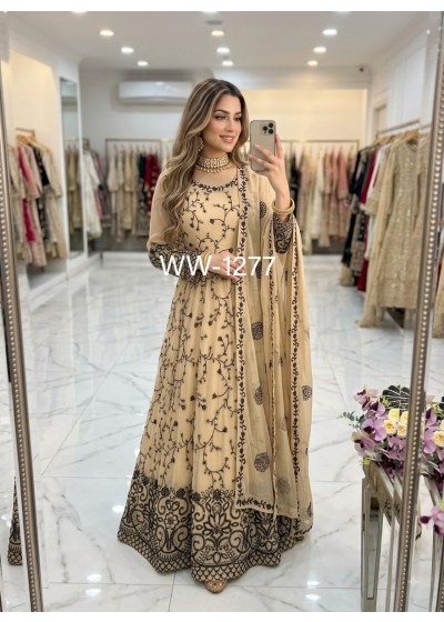 WW-1277 | Pure Fox Georgette Embroidered Gown Pant Dupatta Set | RD Fashion Surat