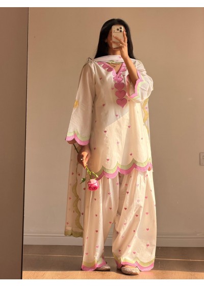 BE-490 | Designer Embroidered Mul Chanderi Top Salwaar Dupatta Set