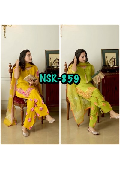 NSR-859 Premium Natural Crepe Silk Designer Suit Set