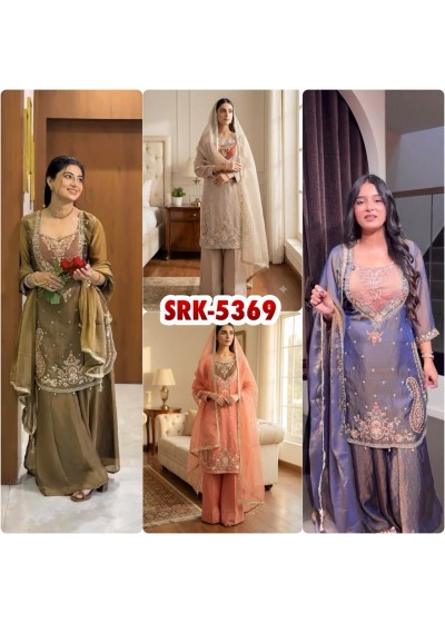 SRK-5369 NC Moss Heavy Embroidery Sequence Palazzo Suit Set
