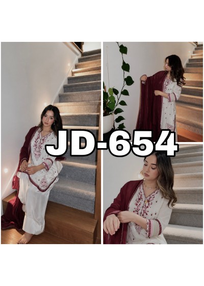 JD-654 Premium HO Silk Embroidered Farshi Palazzo Suit Set