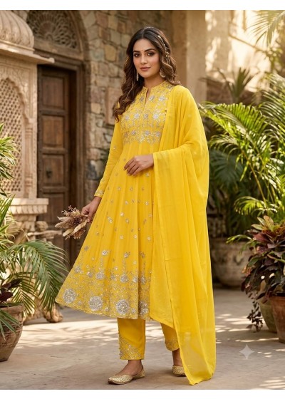 BE-495 Georgette Sequence Embroidered Round Top Pant Set