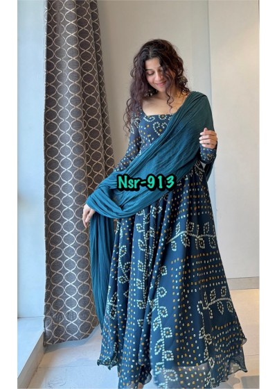 NSR-913 Faux Georgette Digital Print Anarkali Gown Set