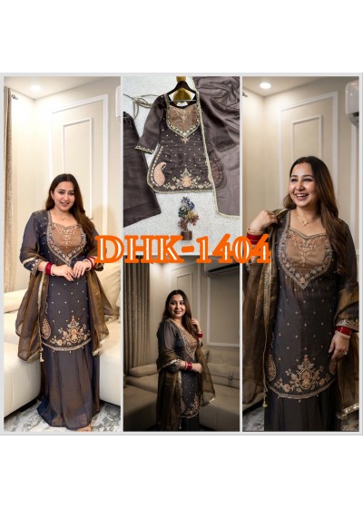 DHK-1404 Pure NC Moss Silk Embroidered Palazzo Suit Set