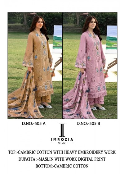 Imrozia Studio 505 A B Cambric Cotton Embroidered Suit Set