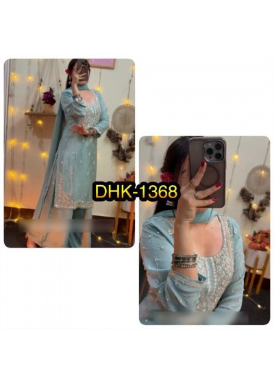 DHK-1368 Heavy Faux Georgette Embroidered Sequence Palazzo Dupatta Set