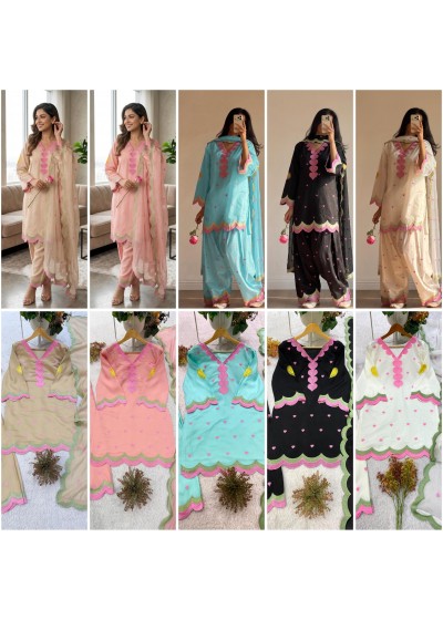 BE 490 Designer Mul Chanderi Embroidered Salwaar Suit Set Pakistani Suit Single Pis Wholesale Price 