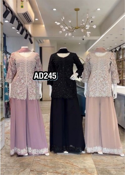 AD245 | Heavy Faux Georgette | 3mm Sequence & Cutwork | Ready to Wear