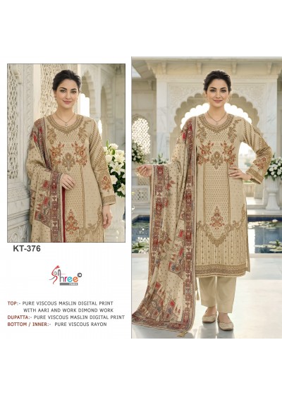 KT-376 | Pure Viscose Maslin | Aari & Diamond Work