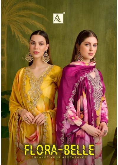 Flora Belle Premium Maslin Digital Print Embroidered Suit
