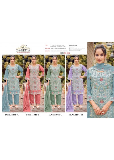 Shop ZORISTA 11041 Pure Mal Chanderi readymade suit with heavy embroidery and Khatli work, Pure Roman bottom and Chanderi dupatta. XL to XXL.