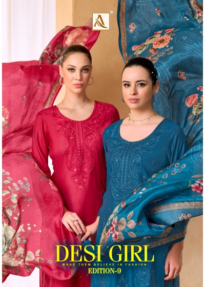 1ALOK DESI GIRL-9 | Viscose Maslin Designer Suit