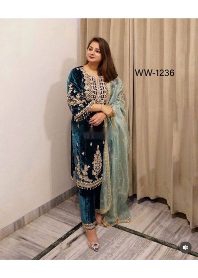 WW-1236 | Viscose Velvet Embroidered Patiyala Set