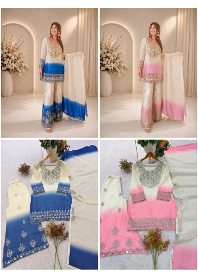 BE-491 | Star Georgette Real Mirror Work Palazzo Suit