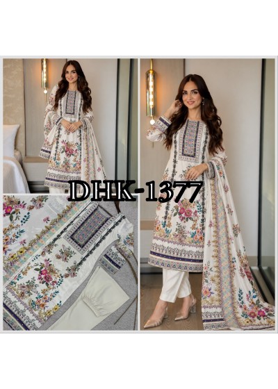 DHK-1377 | Chinon Silk Digital Print Mirror Work Set