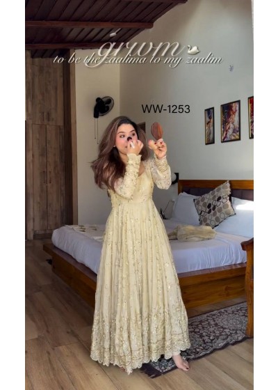WW-1253 | Cinon Silk Embroidered Gown Set
