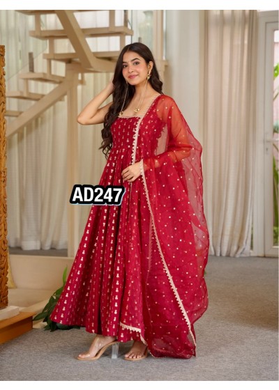 AD247 | Pure Chinon Heavy Embroidered Anarkali Gown