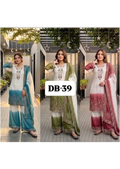 DB-39 | Dual Tone Peding Star Georgette Designer Set