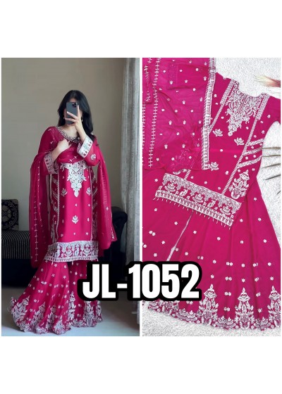 JL-1052 | Blooming Faux Georgette Embroidered Palazzo Set