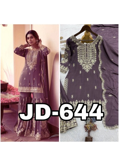 JD-644 | Pure German Chinnon Silk Designer Sharara Collection